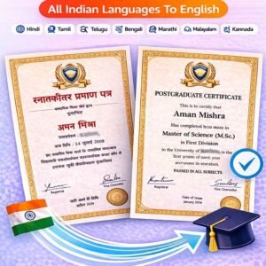 PG Certificate Translation All Indian Languages to English